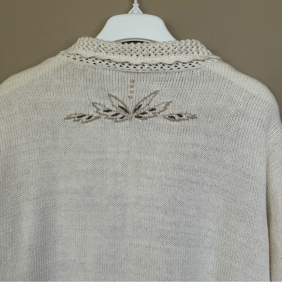 Cottagecore Cardigan Sweater Embroidered Beaded Women PETITE LARGE Pearls Floral - Picture 11 of 14